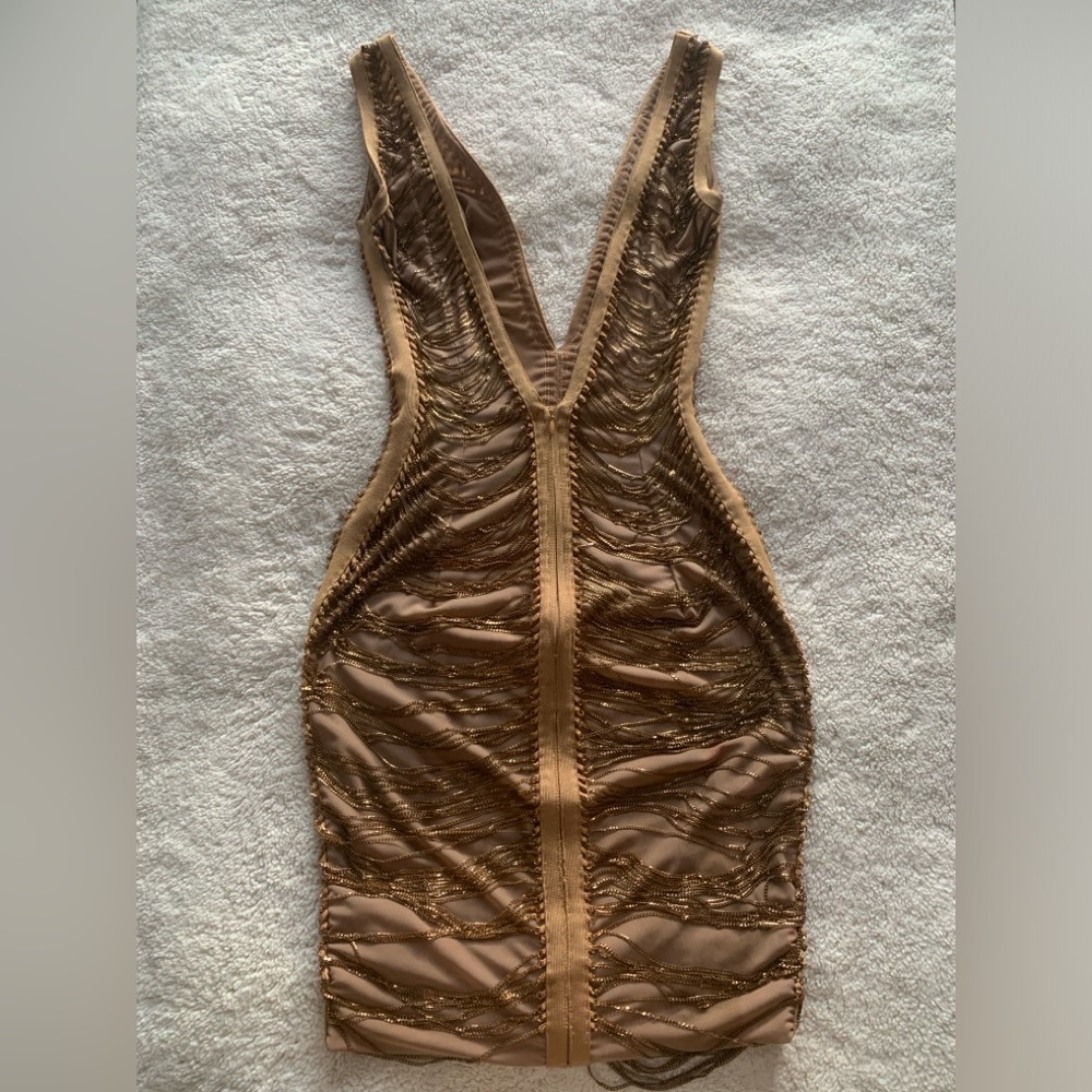 HOUSE OF CB Anouk Sexy Gold Chain Mesh Rare Limited Edition Bodycon Midi Dress - Picture 11 of 17